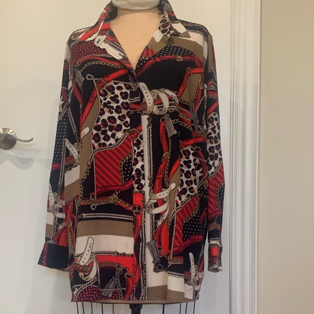 Tamara H Chic Women's Red and Black Patterned Blouse plus size